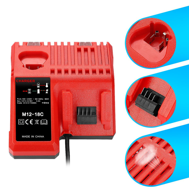 Powilling M12 & M18 Rapid Replacement Charger Milwaukee 12V&18V XC Lithium Ion Charger for Milwaukee XC Battery - NewNest Australia