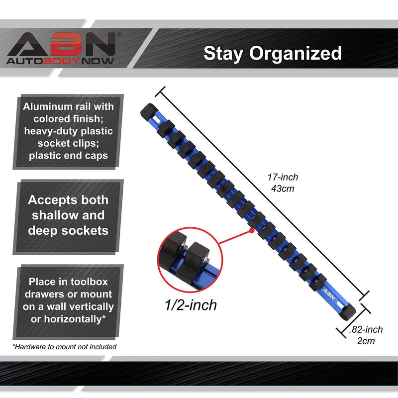 ABN Blue Aluminum SAE Standard 1/2in Drive Socket Holder – Socket Rail and Clips Tool Organizer 1/2 Inch - NewNest Australia