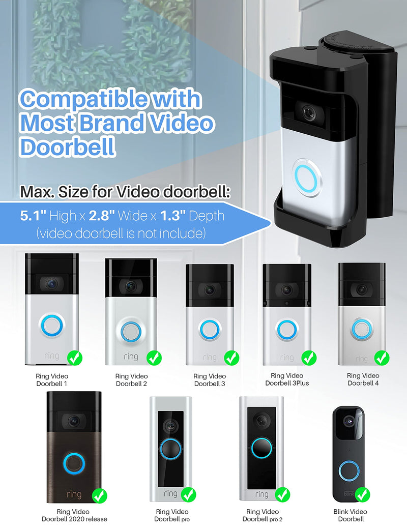 COOLWUFAN Adjustable (35 to 135 Degree) Doorbell Angle Mount, Anti-theft Video Doorbell Mount Compatible with Most Brand Video Doorbell, Easy to Install - NewNest Australia