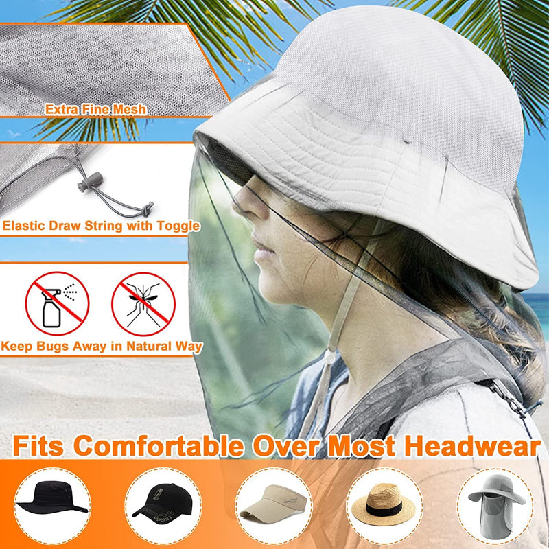 Pinsheng Head Net Face Mesh Head Cover Pack of 3, Insect Protection Head Net Bug Bee Repellent Mesh Head Net for Hiking Camping, Climbing, Fishing, Beekeeping (Black + Green + Gray) - NewNest Australia