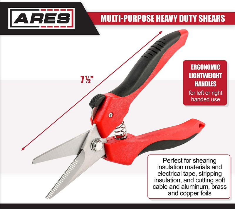 ARES 32005 - 7 1/2-Inch Multi-Purpose Shears - Finely Serrated High Carbon Stainless Steel Blades - Cuts Wire, Insulation, Soft Cable and More - NewNest Australia