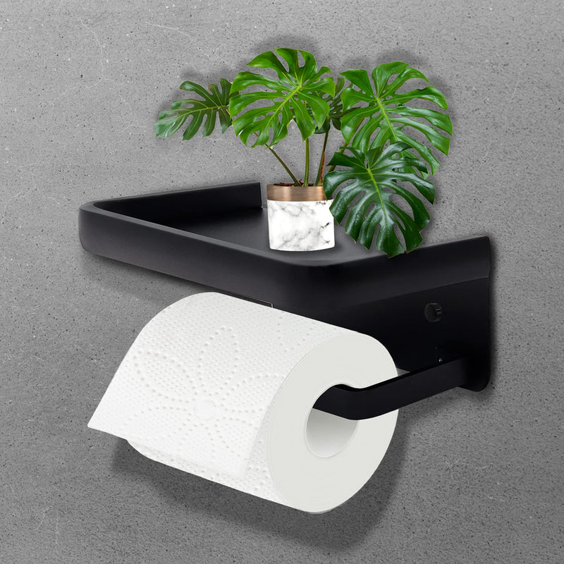 Jnnicoog Toilet Paper Holder with Shelf, Matte Black Toilet Paper Holder, Toilet Paper roll Holder, Bathroom Adhesive Toilet Paper Holder SUS 304 Stainless Steel Modern Paper Towel Holder. - NewNest Australia