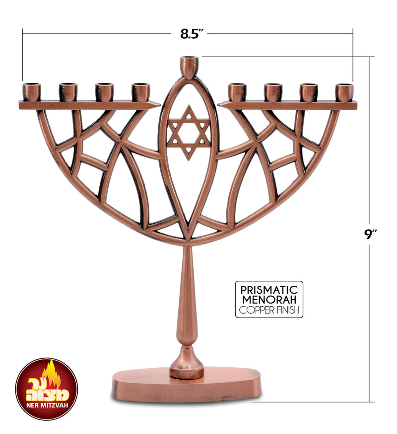 NewNest Australia - Ner Mitzvah New Prismatic Hanukkah Menorah - Menorah for Chanukah Candle - Copper Finish 