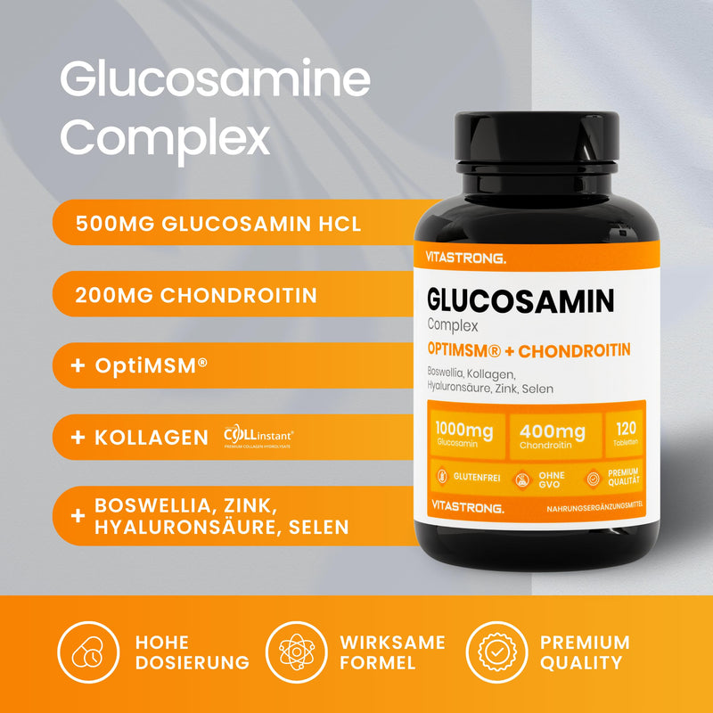 GLUCOSAMINE CHONDROITIN HIGH DOSE Vitastrong - MSM OptiMSM®, COLLinstant® collagen and hyaluronic acid, boswellia, zinc, selenium and manganese - effective formula - PREMIUM QUALITY - NewNest Australia