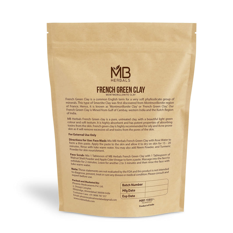 MB Herbals French Green Clay 227g | (8oz / Half Pound) | 100% Pure Montmorillonite Clay | Absorbs Excess Oil | Detoxifies Skin | Highly Recommended For Oily Skin - NewNest Australia