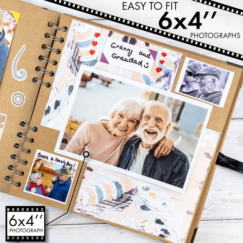 Bstorify Scrapbook Album 60 Pages (8 x 8 inch) Brown Thick 200gsm Kraft Paper, Corner Protectors - Scrap Book, Ribbon Closure - Ideal for Your Scrapbooking Albums, Art & Craft Projects 8 x 8 inches - NewNest Australia
