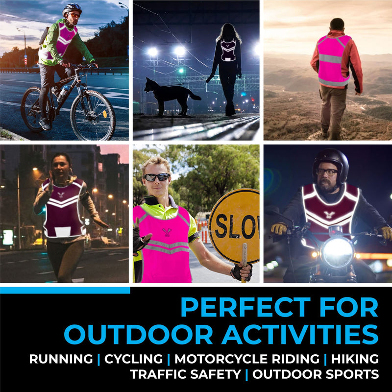 247 Viz Reflective Running Vest – Reflective Vest Running at Night for Walkers, Women & Men. High Visibility Reflective Gear, Cycling & Running Vest, High Vis Neon Safety, Small, Medium & Large Size Neon Pink - NewNest Australia