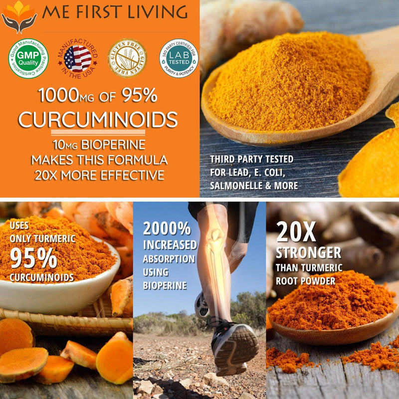 Me First Living Turmeric Curcumin 1000 mg 95% Curcuminoids, Bioperine 10 mg, 19x More Potent Than Others, Increased Absorption, Non-GMO, Organic Turmeric, Vegan, Gluten Free, 60 Capsules - NewNest Australia