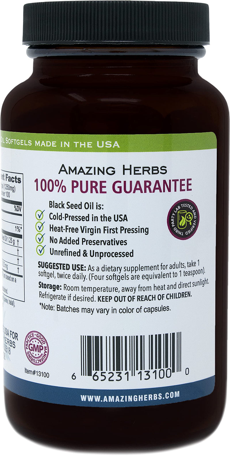 Amazing Herbs Black Seed Oil Pills 1250mg, 100 Softgel Capsules - Cold-Pressed | Non GMO - (Packaging May Vary - New Label Coming Soon) - NewNest Australia