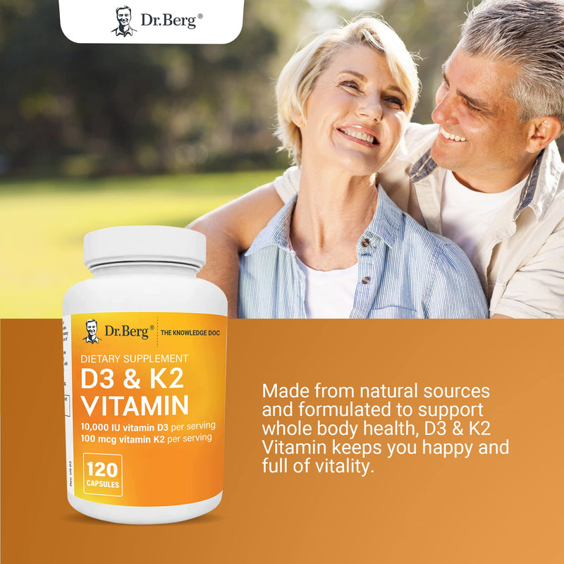 Dr. Berg's Vitamin D3 K2 w/ MCT Oil - Includes 10,000 IU of Vitamin D3, 100 mcg MK7 Vitamin K2, Purified Bile Salts, Zinc & Magnesium for Ultimate Absorption - K2 D3 Vitamin Supplement - 120 Capsule - NewNest Australia