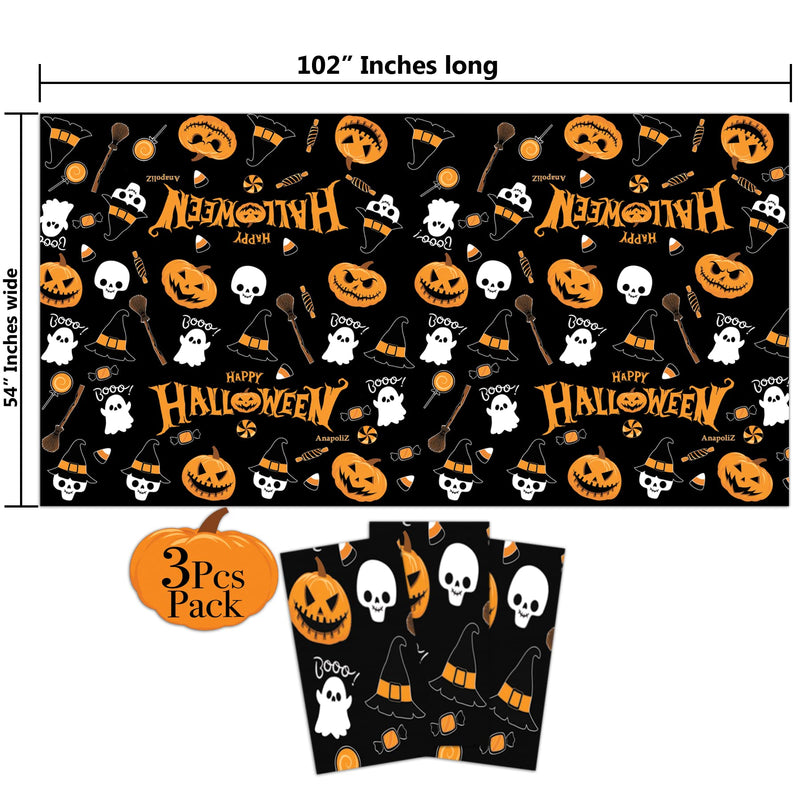 Halloween Plastic Tablecloth | 3 Pcs Pack (54” Inch Wide x 102” Inch Long) | Halloween Rectangular Table Cover | Pumpkin, Witches Table Decoration | Halloween Party Decorations Tablecover |by Anapoliz - NewNest Australia