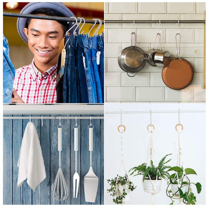 36 Pieces S Shaped Hooks Hanging Heavy Duty S Hooks Hanger for Kitchen, Bathroom, Bedroom, Office, Pan, Coat, Bag, Plants (White,2.4 Inch) 2.4 Inch White - NewNest Australia