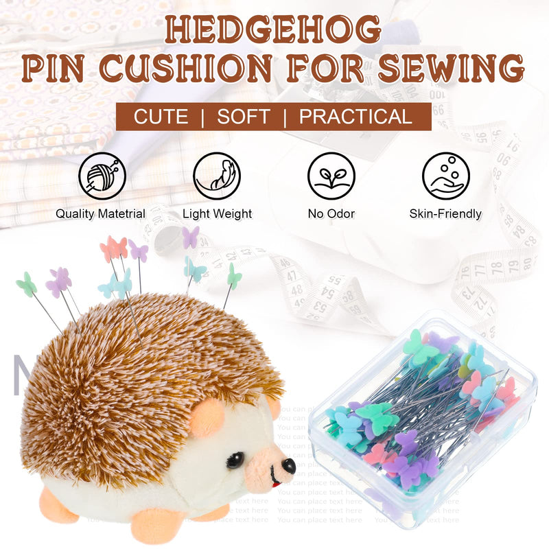 101 Pieces Hedgehog Pin Cushion Cute Large Pin Cushion Furry Straight Pins Cushion Butterfly Flat Head Sewing Pins DIY Crafts Sewing Set Needle Cushions Holder for DIY Jewelry Decor, Brown - NewNest Australia