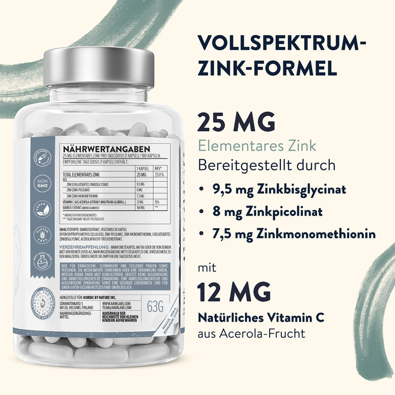 Zinc high-dose complex with vitamin C - elemental zinc 25mg: zinc picolinate, monomethionine + zinc bisglycinate (chelate) - vegan vitamin C high-dose zinc tablets - 180 high-dose zinc capsules - NewNest Australia