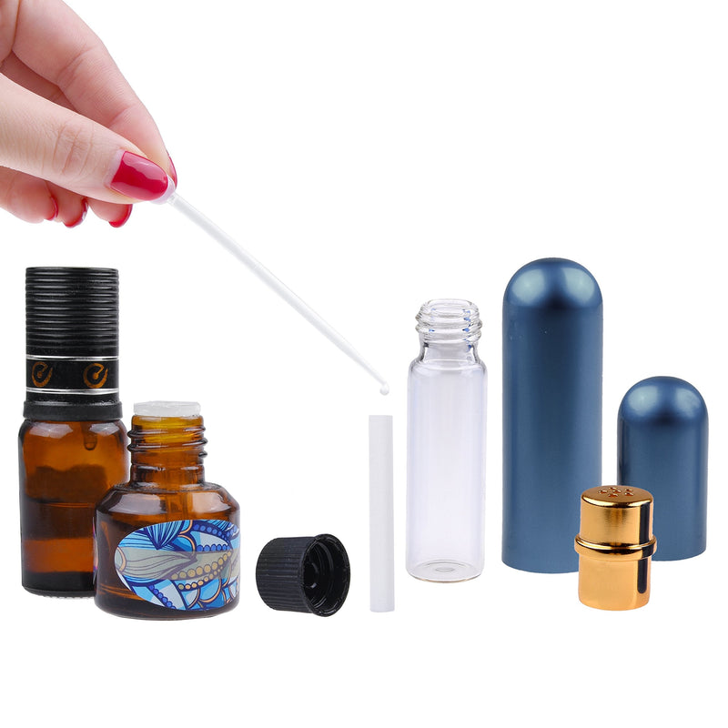 Kare & Kind Inhaler Tubes- Aluminum and Glass - For DIY Essential Oil Aromatherapy Use - Refillable - 5 elegant inhaler tubes, 25 wicks, 1 opening tool, 78 writable stickers, 2 mini droppers - NewNest Australia