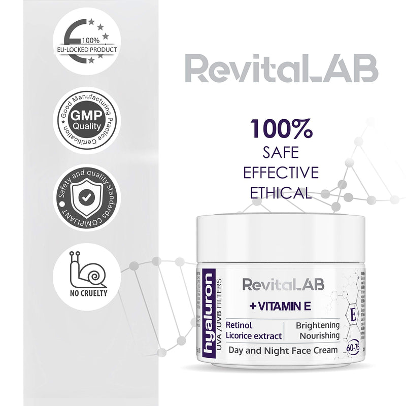 RevitaLAB Day and Night Collagen Anti-Ageing Moisturiser, Enriched with Hyaluronic Acid, Matrixyl® 3000, Hemp Seed Oil and a UVA/UVB Filter, for Ages 60 - 75, 50 ml (Multipack) 2 x 50ml - NewNest Australia
