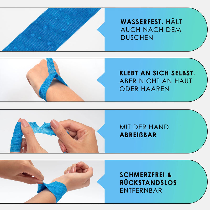 Self-Adhesive Finger Plaster, 8 X Plaster Rolls (2.5 Cm X 4.5 M), Self-Adhesive Bandage, Elastic Tape, Waterproof, Dust, Grease And Dirt-Repellent Plaster Tape (Blue, 8 Rolls) - NewNest Australia