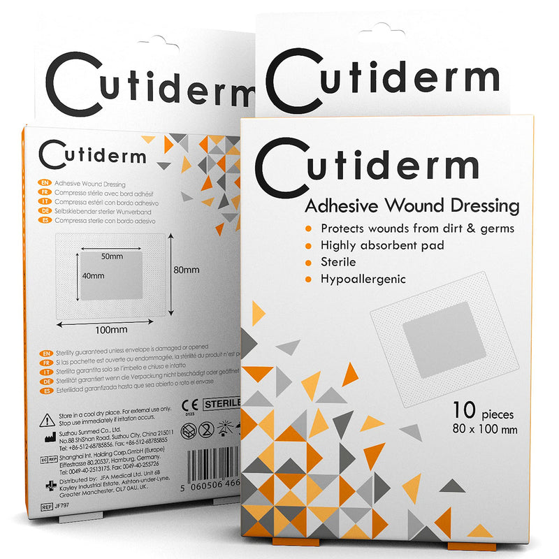 Pack of 10 Cutiderm Adhesive Sterile Wound Dressings - Suitable for cuts and grazes, Diabetic Leg ulcers, venous Leg ulcers, Small Pressure sores (80mm x 100mm) - NewNest Australia