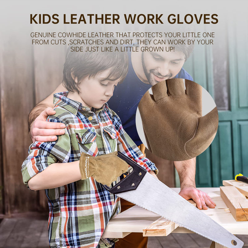 Kids Genuine Leather Work Gloves, Kids Gardening Gloves for Age 2-11 Girls Boys, Perfect for Children Garden, Yard , Outdoor Small ( for age2-4 ) Khaki - NewNest Australia