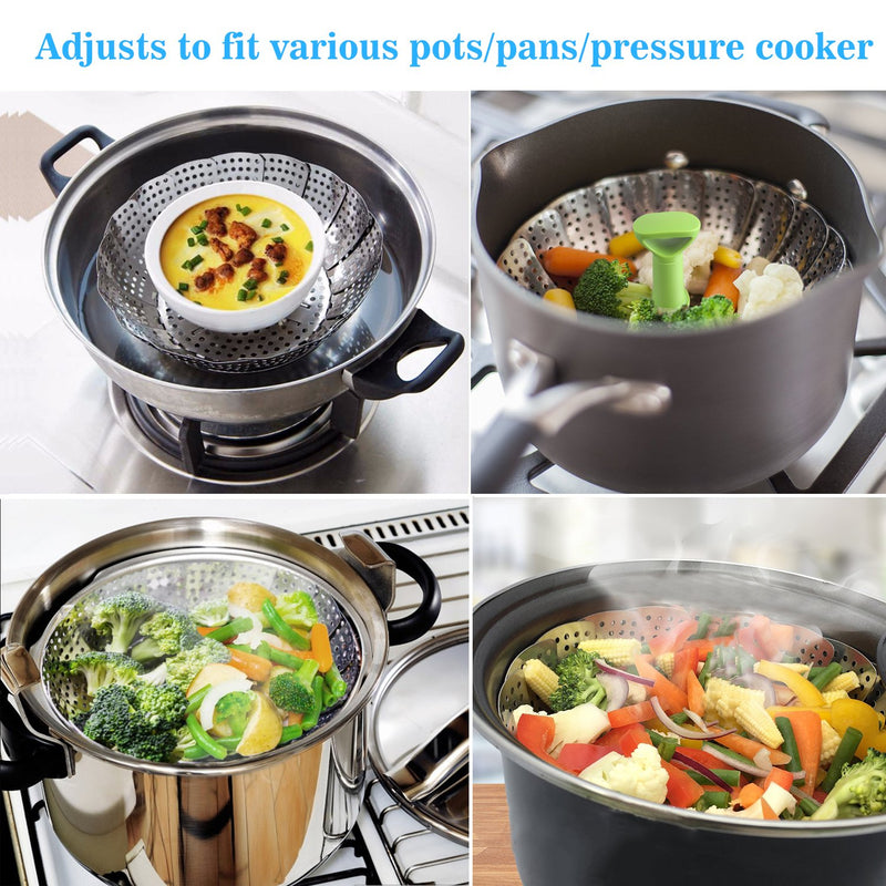 Steamer Basket Stainless Steel Vegetable Steamer Basket Folding Steamer Insert for Veggie Fish Seafood Cooking, Expandable to Fit Various Size Pot (5.1" to 9") 5.1" to 9" - NewNest Australia