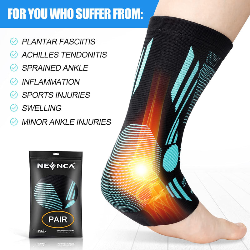 NEENCA Professional Ankle Brace Compression Sleeve (Pair), Ankle Support Stabilizer Wrap. Heel Brace for Achilles Tendonitis, Plantar Fasciitis, Joint Pain,Swelling,Heel Spurs, Injury Recovery, Sports L Blue - NewNest Australia