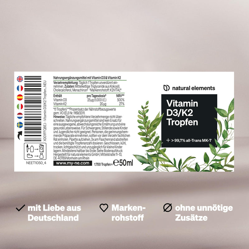 Vitamin D3 + K2 Drops 50 Ml - Premium: 99.7+% All-Trans (K2Vital From Kappa) + Highly Bioavailable D3 - Laboratory-Tested, High Dose, Liquid And Made In Germany - NewNest Australia