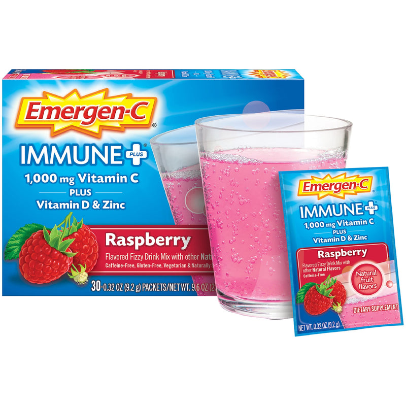 Emergen-C Immune+ 1000mg Vitamin C Powder, with Vitamin D, Zinc, Antioxidants and Electrolytes for Immunity, Immune Support Dietary Supplement, Raspberry Flavor - 30 Count/1 Month Supply - NewNest Australia