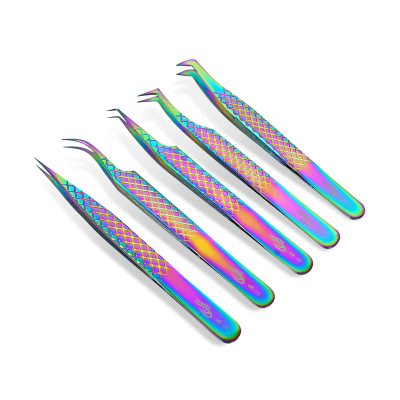 ZAMAHA UK Lash Eyelash Extension Tweezers Set of 5, Japanese Stainless Steel Tools Straight Curved 45 90 Degree Angled Tip, Volume Tweezers Precision (Rainbow Multi) - NewNest Australia