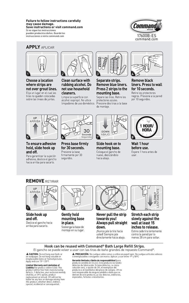 NewNest Australia - Command Bathroom Hook with Water-Resistant Strips, 1-Hook, 2-Strip, Organize your dorm Jumbo Towel Hook 