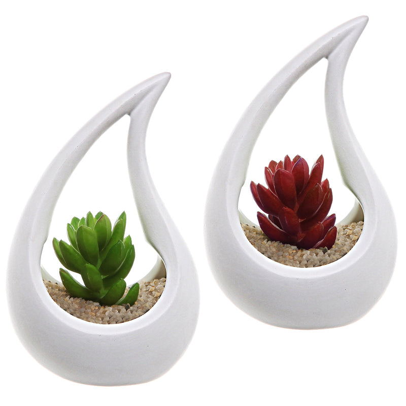 NewNest Australia - MyGift White Unglazed Ceramic Tear Drop Design Air Plant Container Vase, Tealight Candle Holder, Set of 2 