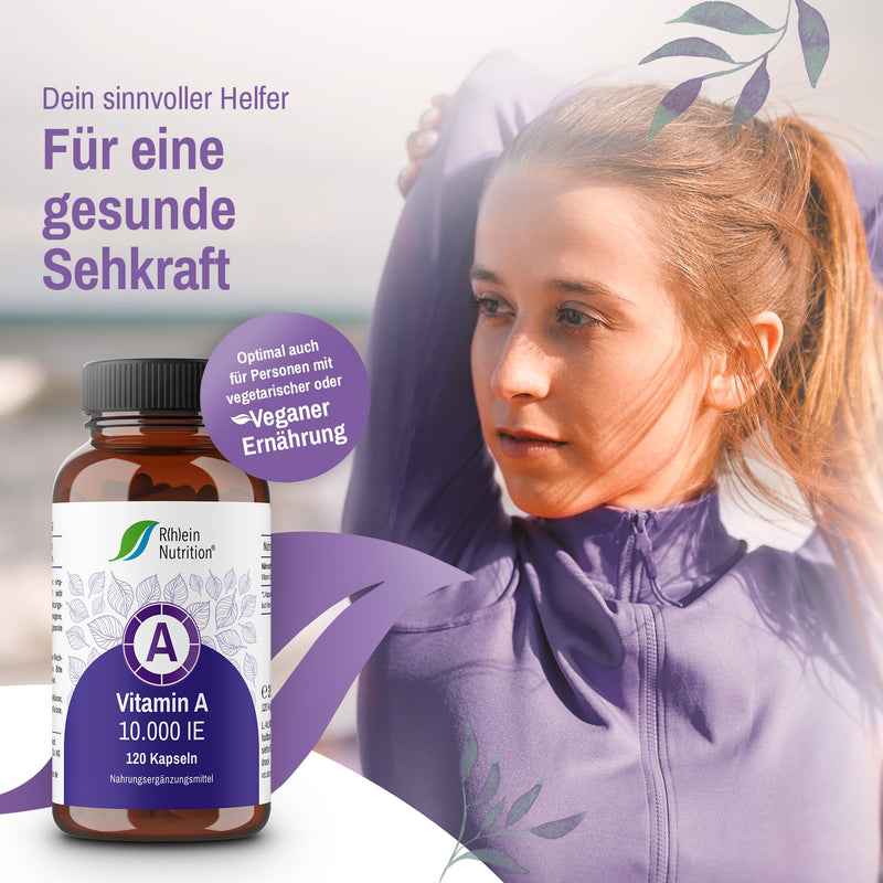 Vitamin A High Dose 10000 IU - 120 Capsules 4 Months Supply - Eye Vitamins Retinol - Vegan & Made in Germany Without Additives - Rhein Nutrition - NewNest Australia