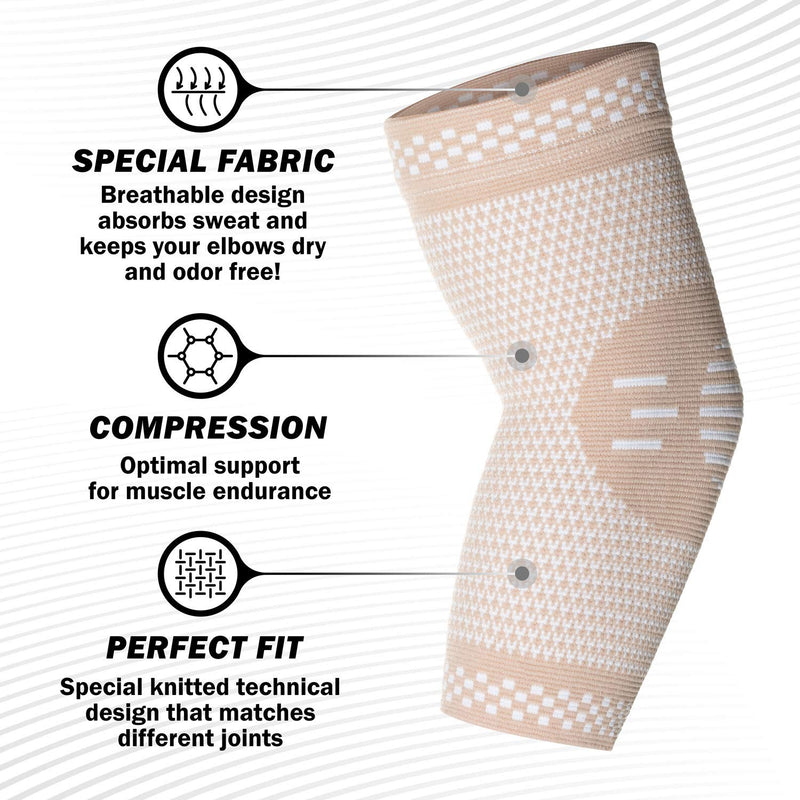 PowerLix Elbow Brace Compression Support (Pair) - Elbow Sleeve for Tendonitis, Tennis Elbow Brace and Golfers Elbow Treatment, Arthritis, Workouts, Weightlifting – Reduce Elbow Pain Beige Small - NewNest Australia