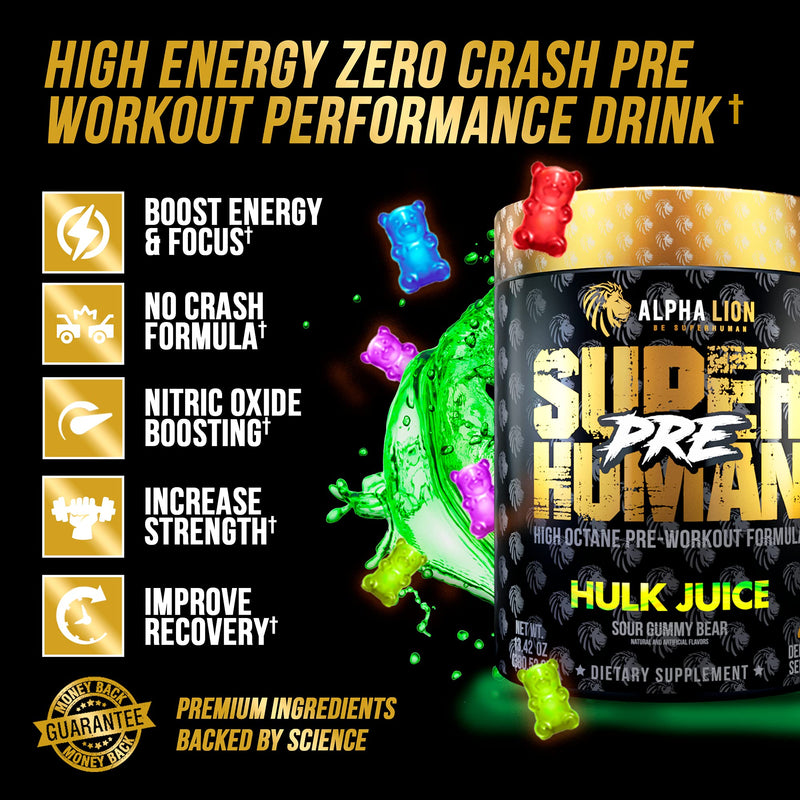 Alpha Lion Pre Workout, Increases Strength & Endurance, Powerful, Clean Energy Without Crash (42 Servings, Hulk Juice) - NewNest Australia