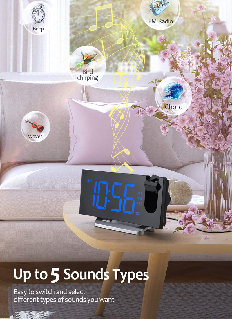 Alarm Clock for Bedroom, FM Clock Radio with 180° Rotatable Projector, Adjustable Brightness for Screen and Projection, Large LED Display, Dual Alarms, 3-Level Volume, Digital Clock with USB Charger - NewNest Australia