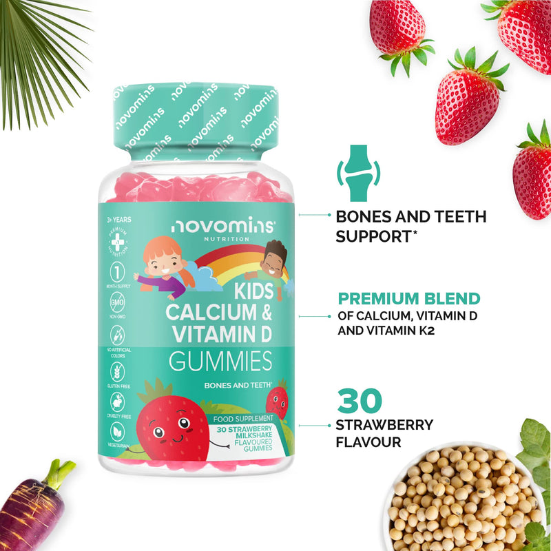 Calcium Gummies for Kids - Healthy Bones & Teeth - Vegetarian - 1 Month Supply – Chewable Childrens Calcium Supplement – 30 Chewable Kids Vitamins – Infused with Vitamin D & K2- by Novomins - NewNest Australia