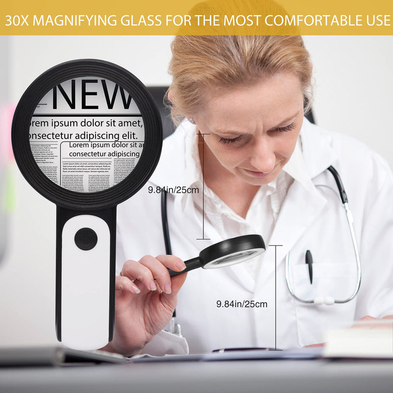JMH Magnifying Glass with Light, 30X Handheld Large Magnifying Glass 18LED Cold and Warm Light with 3 Modes, Illuminated Lighted Magnifier for Seniors Reading, Inspection, Coins, Jewelry, Exploring Black - NewNest Australia