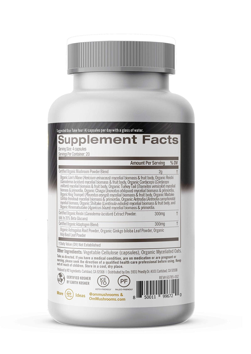 Om Mushroom Superfood Master Blend Mushroom Capsules Supplement, 80 Count, 20 Servings, 10 Mushroom Complex, Lions Mane, Chaga, Cordyceps, Reishi Extract Adaptogens for Vibrant Health, Immune Support Master Blend Capsules 80 Count (Pack of 1) - NewNest Australia