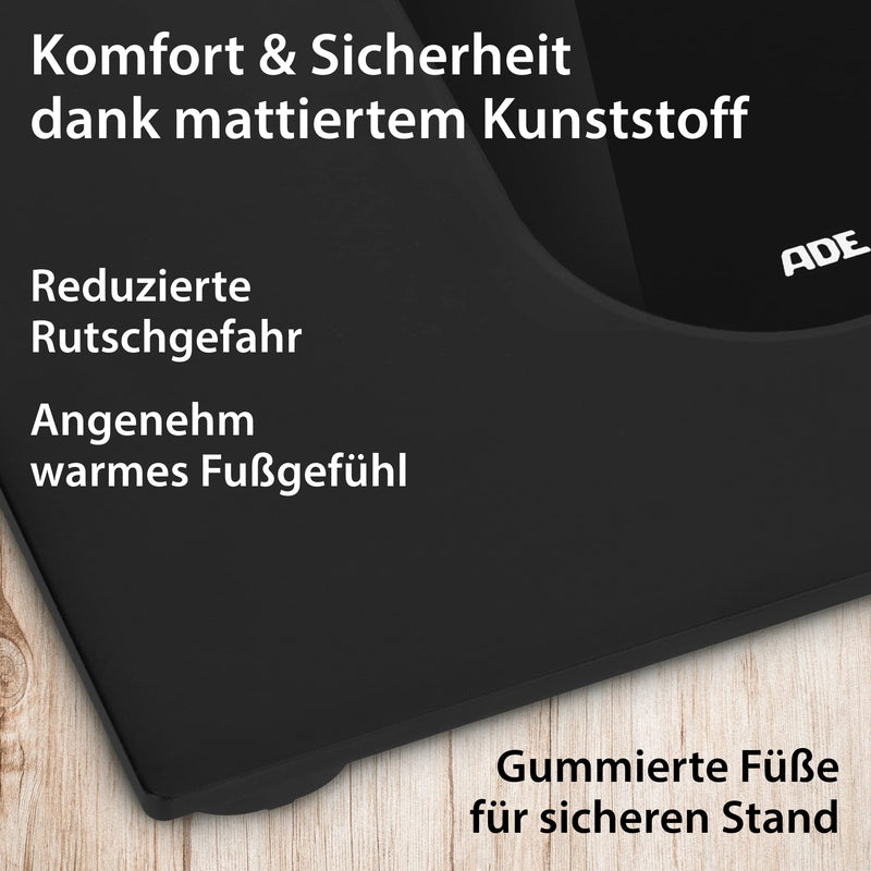 Ade Digital Bathroom Scales With Large Led Display | Non-Slip Weighing Surface Made Of Safety Glass | Accurate Weighing Results In 100G | Elegant Black Matte Surface | Up To 180Kg - NewNest Australia
