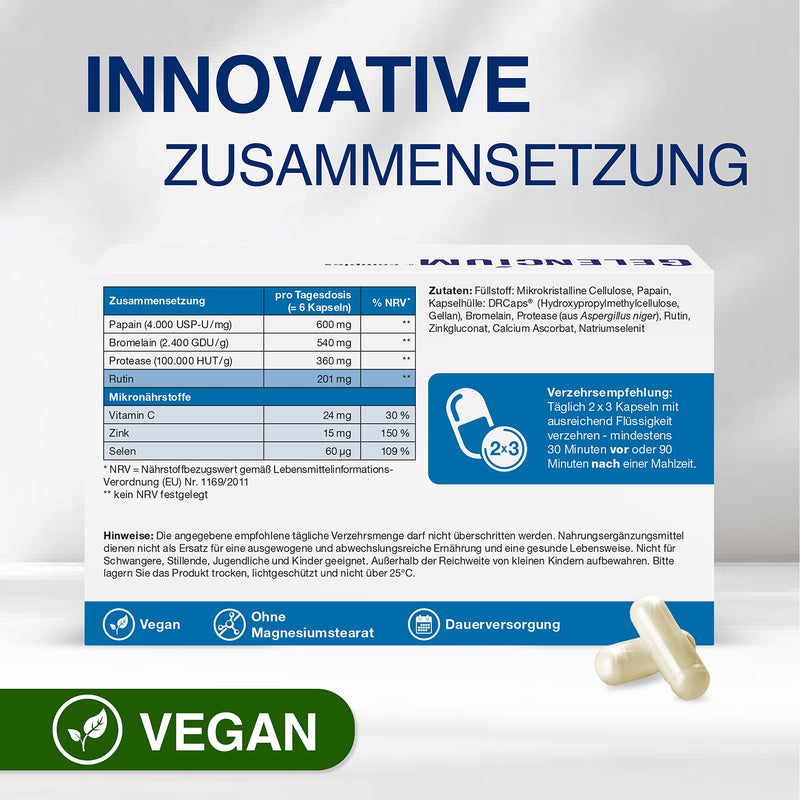 Gelencium Enzyme Complex I Highest Enzyme Daily Dose 1,500 Mg I With Rutin As Enzyme Activator I With Micronutrients For Healthy Joints, Cartilage & Bones I Pharmacy Quality I Vegan I 100 Capsules - NewNest Australia