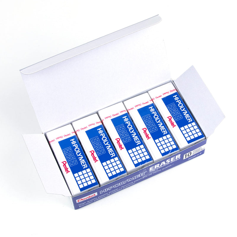 Pentel HiPolymer Block Eraser, Large, White, Pack of 10 ZEH10 Erasers (ZEH10PC10) 10 Pack