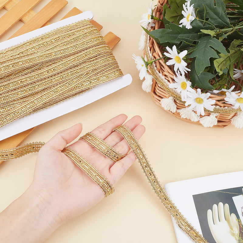 PH PandaHall 20m/21.8 Gimp Braid Trim 14mm/0.5" Shiny Lurex Trim Gold Decorative Fabric Ribbon Metallic Braid Lace Trim for Costume DIY Sewing Craft Embellishment Upholstery Home Decor 0.5" Width - NewNest Australia