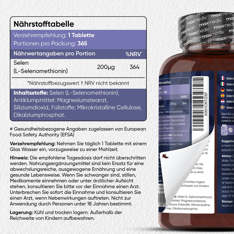Selenium 200 Œºg High Dose - Selenium Methionine - 365 Vegan Tablets For Thyroid, Immune System, Protection Against Oxidative Stress, Hair & Nails (Efsa) - Pure Selenium For 1 Year Supply Of Maxmedix - NewNest Australia
