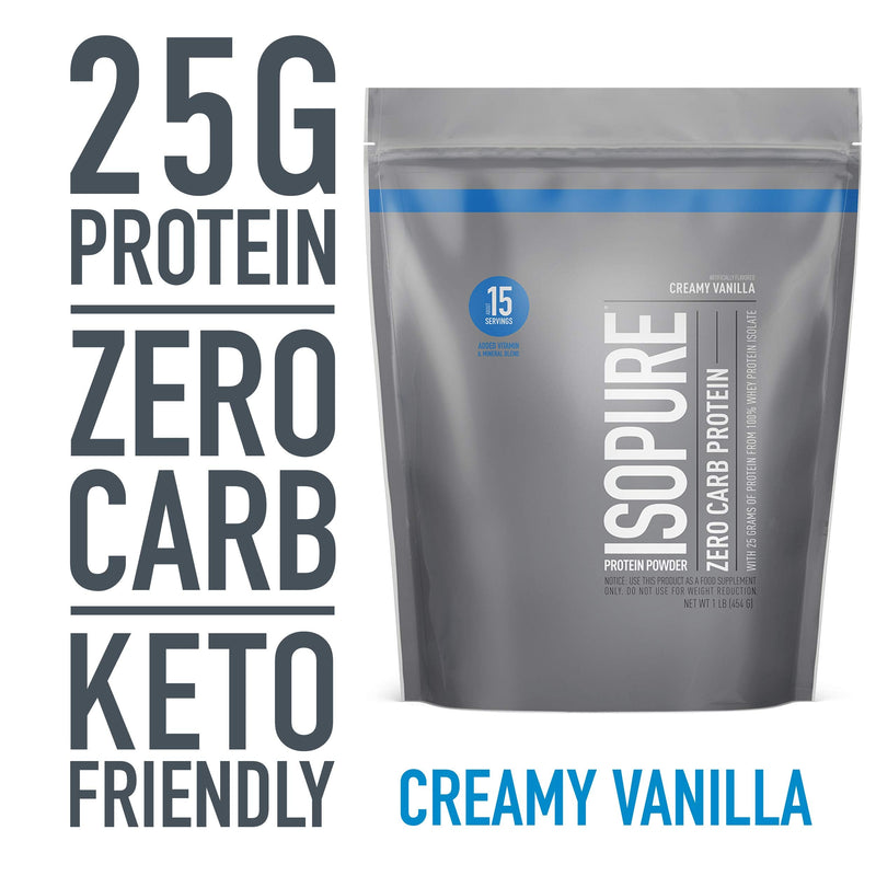 Isopure Zero Carb, Vitamin C and Zinc for Immune Support, 25g Protein, Keto Friendly Protein Powder, 100% Whey Protein Isolate, Flavor: Creamy Vanilla, 1 Pound (Packaging May Vary) 1 Pound (Pack of 1) - NewNest Australia