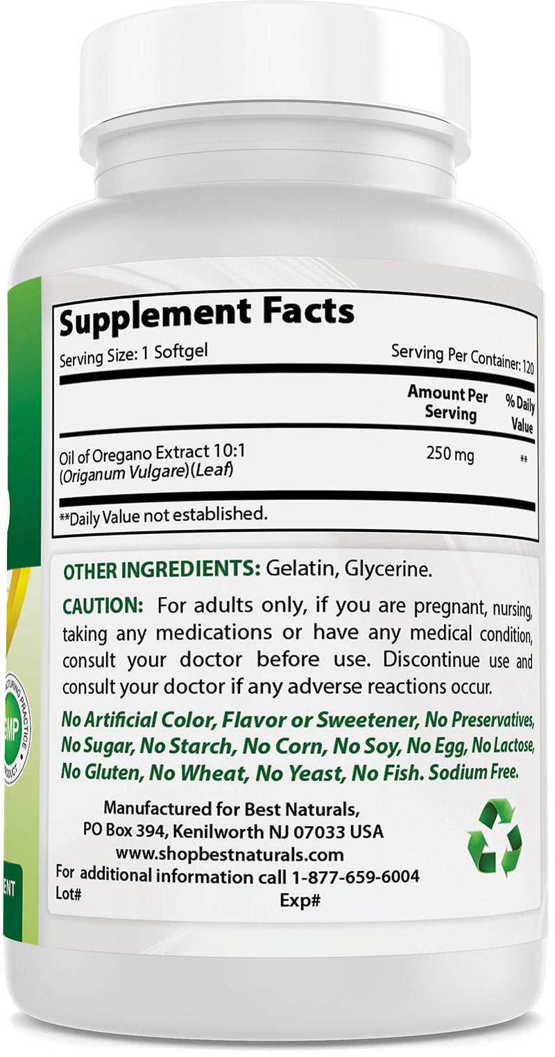 Best Naturals Oregano Oil 250 Mg Softgels, 120Count 120 Count (Pack of 1) - NewNest Australia