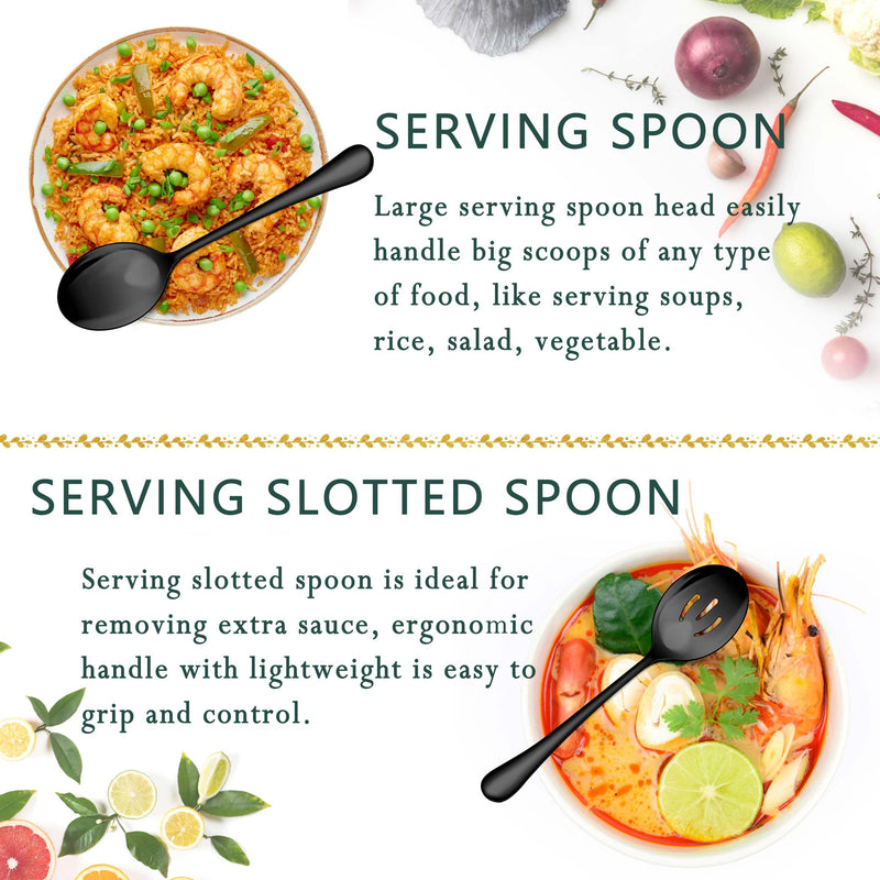 Herogo 8 Pieces Black Stainless Steel Serving Utensils Set, 8.7 Inch Serving Spoons, Slotted Serving Spoons, Serving Forks, 9.4 Inch Serving Tongs for Catering Banquet Buffet Party, Dishwasher Safe - NewNest Australia