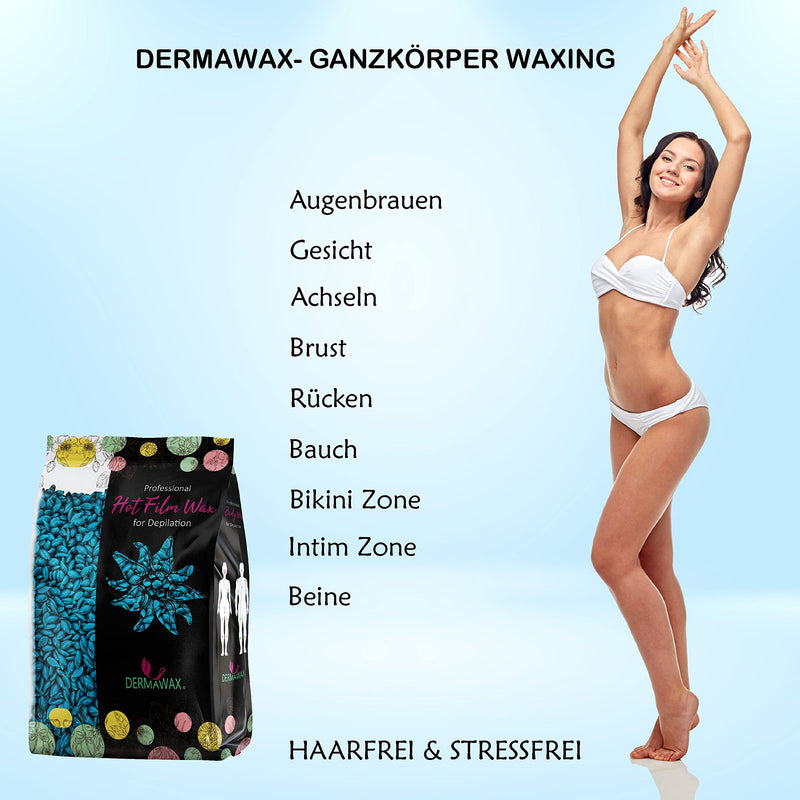 Dermawax Azulene Film Wax with Coconut Oil Hot Wax Hard Wax Waxing Beads Wax Beads for Professional Hair Removal Face Legs Arms Armpits Back Hair Removal (1 kg) 1 kg (Pack of 1) - NewNest Australia