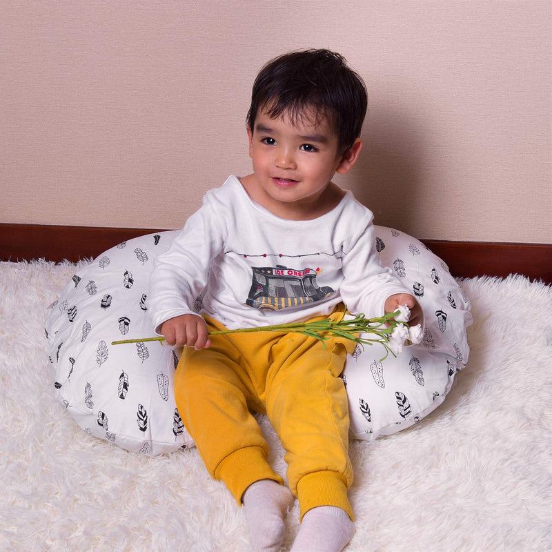 ALVABABY Nursing Pillow Cover Slipcover,100% Organic Cotton ,Soft and Comfortable,Feathers Design,Maternity Breastfeeding Newborn Infant Feeding Cushion Cover, ZT01 01feather - NewNest Australia