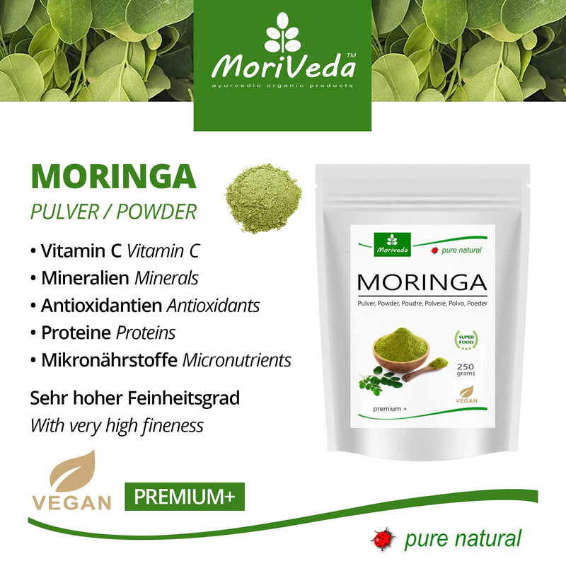 Moriveda Moringa Powder 250G I Vegan And Gluten-Free I Microfine Oleifera Leaf Powder Contains Vitamins, Proteins, Amino Acids, Micronutrients With The Highest Bioavailability I 1 X 250 G 250 G (Pack Of 1) - NewNest Australia