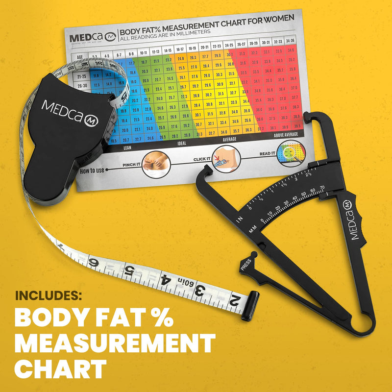 Body Fat Caliper and Measuring Tape for Body - Skinfold Calipers and Body Fat Tape Measure Tool for Accurately Measuring BMI Skin Fold Fitness and Weight-Loss, (Black) - NewNest Australia