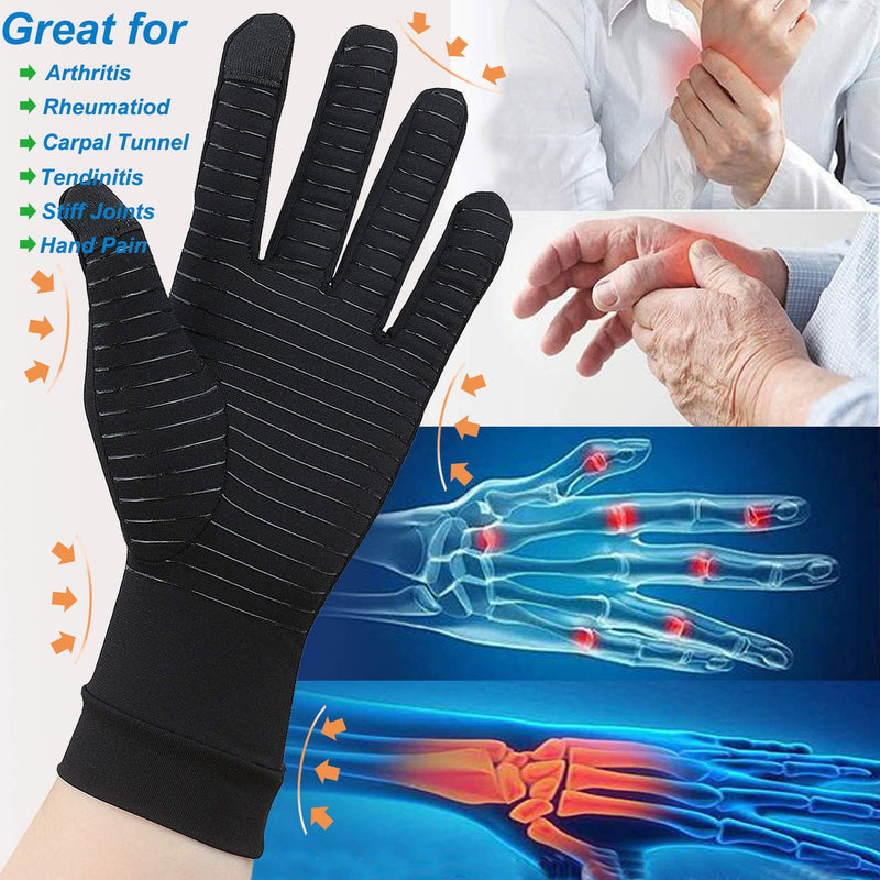 2 Pairs Arthritis Gloves, Copper Compression Full Finger Arthritis Gloves for Men & Women, Touch Screen Hand Gloves for Carpal Tunnel, RSI,Computer Typing & Everyday Support (Black, Small (2 Pairs)) Black Small (2 Pairs) - NewNest Australia